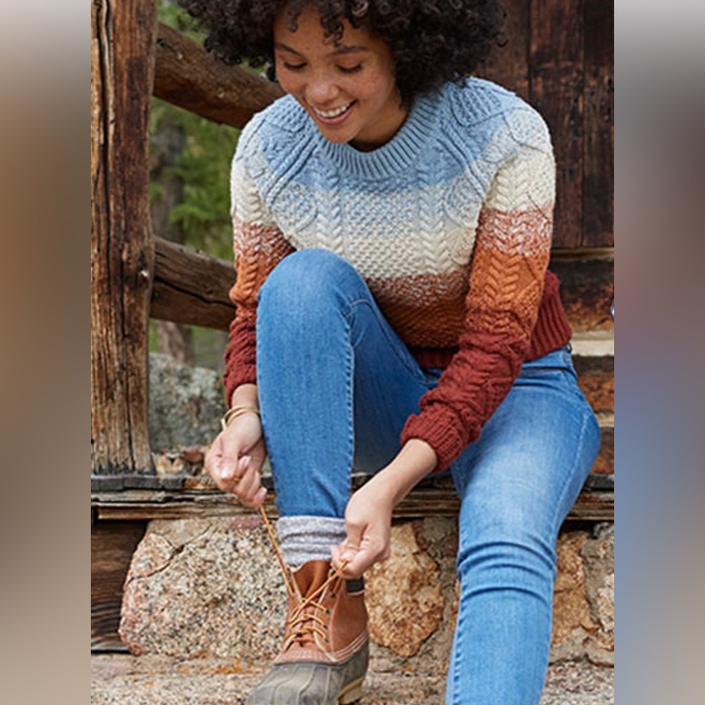 L.L. Bean Signature Women’s Cotton Cable Knit Crewneck Fisherman Sweater Large